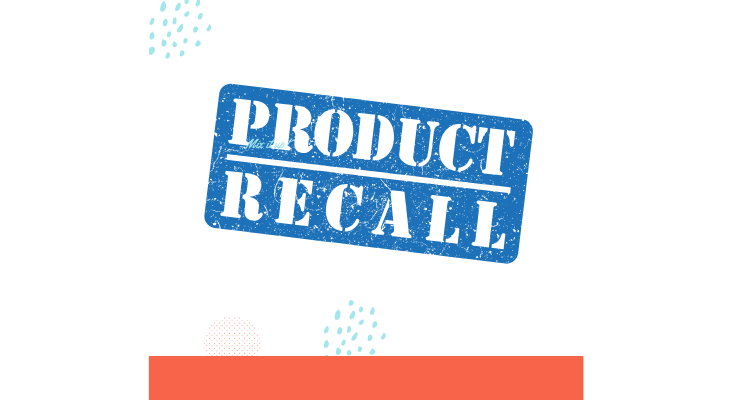 blue box with the words Product Recall